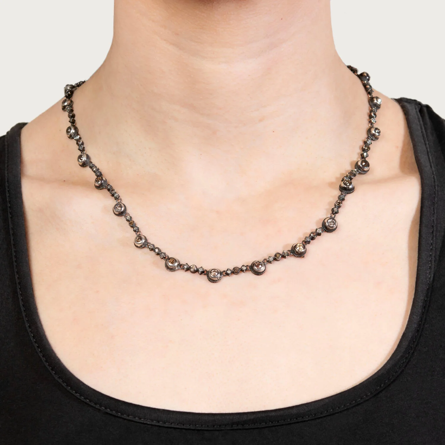 Victorian 14k/Sterling Natural Fancy Color 7ctw Diamond Riviera Necklace - Image 6