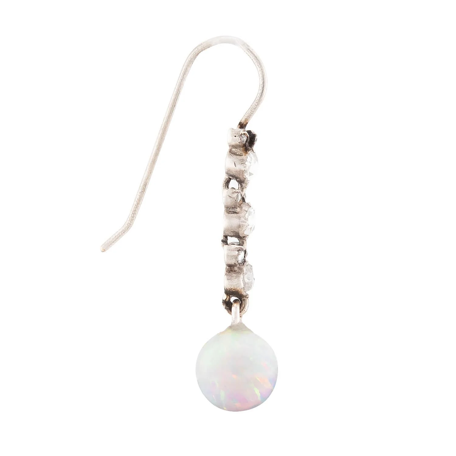 Victorian 14k/Sterling Silver Opal and Diamond Drop Earrings - Image 2