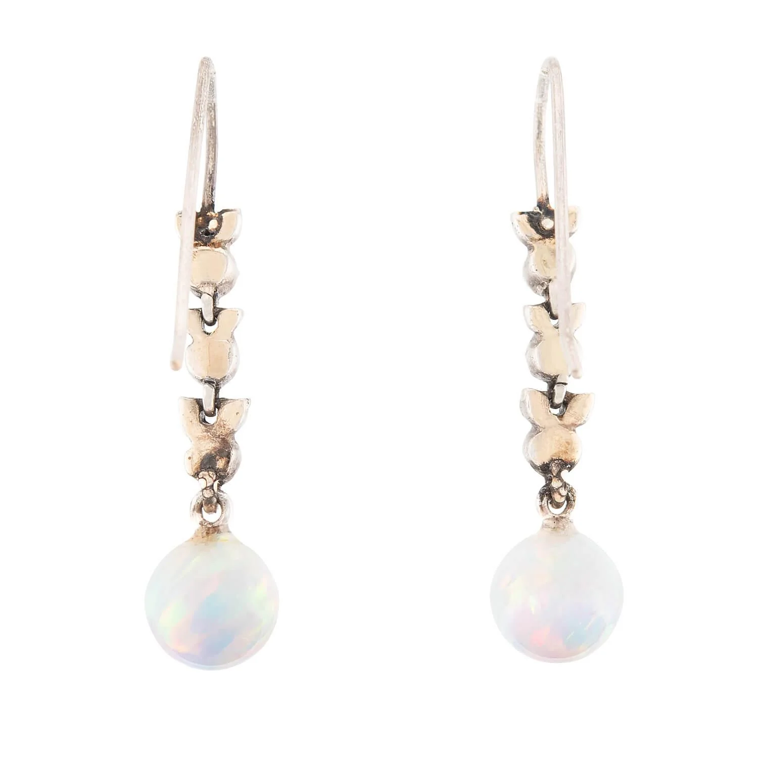 Victorian 14k/Sterling Silver Opal and Diamond Drop Earrings - Image 3