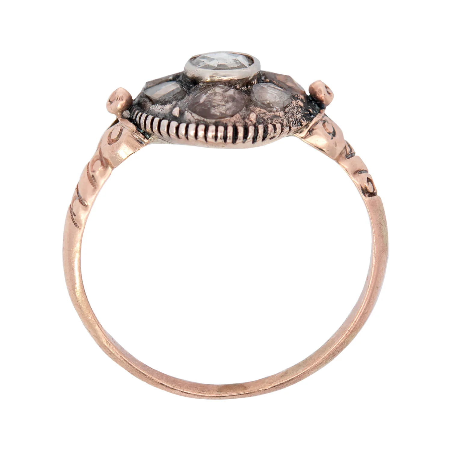 Victorian 14k/Sterling Silver Rose Cut Diamond Cluster Ring 1ctw - Image 3