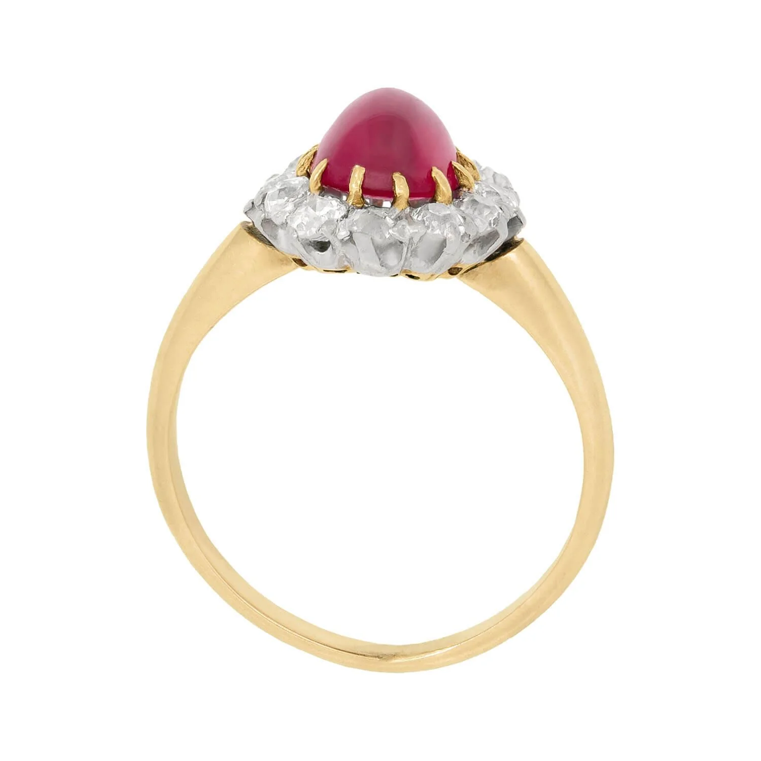 Victorian 14k/Sterling Silver Ruby Cabochon and Diamond Cluster Engagement Ring - Image 5