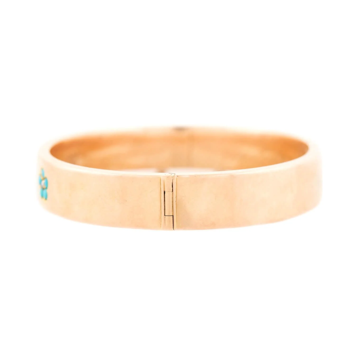 Victorian 14k Turquoise and Pearl Forget-Me-Not Bangle Bracelet - Image 2