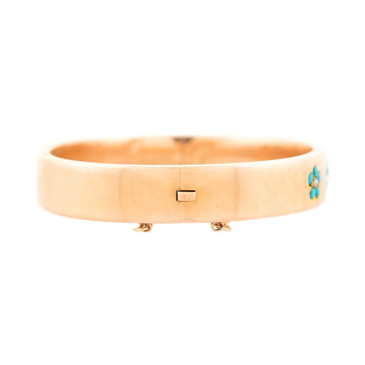 Victorian 14k Turquoise and Pearl Forget-Me-Not Bangle Bracelet - Image 4