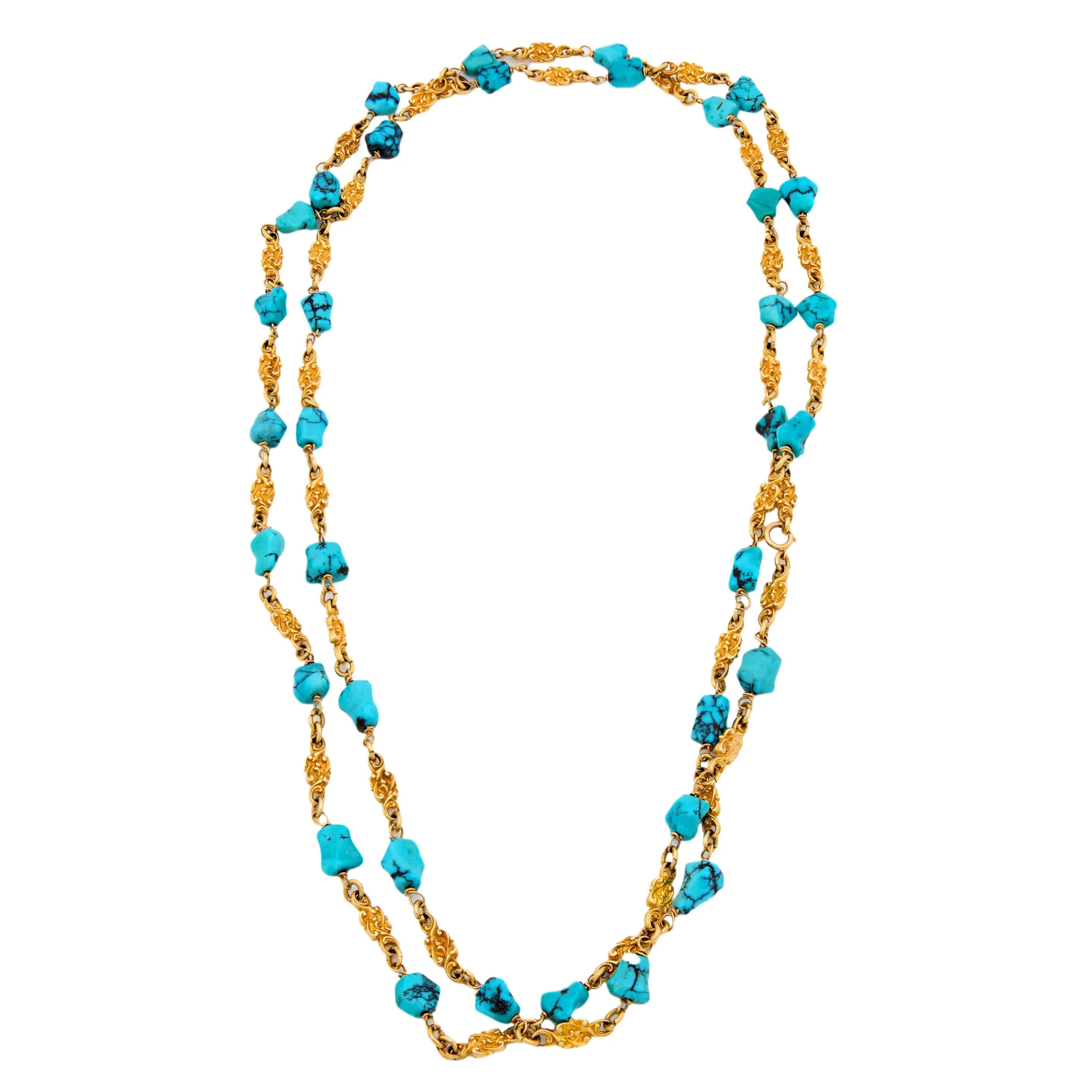 Victorian 14k Turquoise Nugget Chain Necklace - Image 3