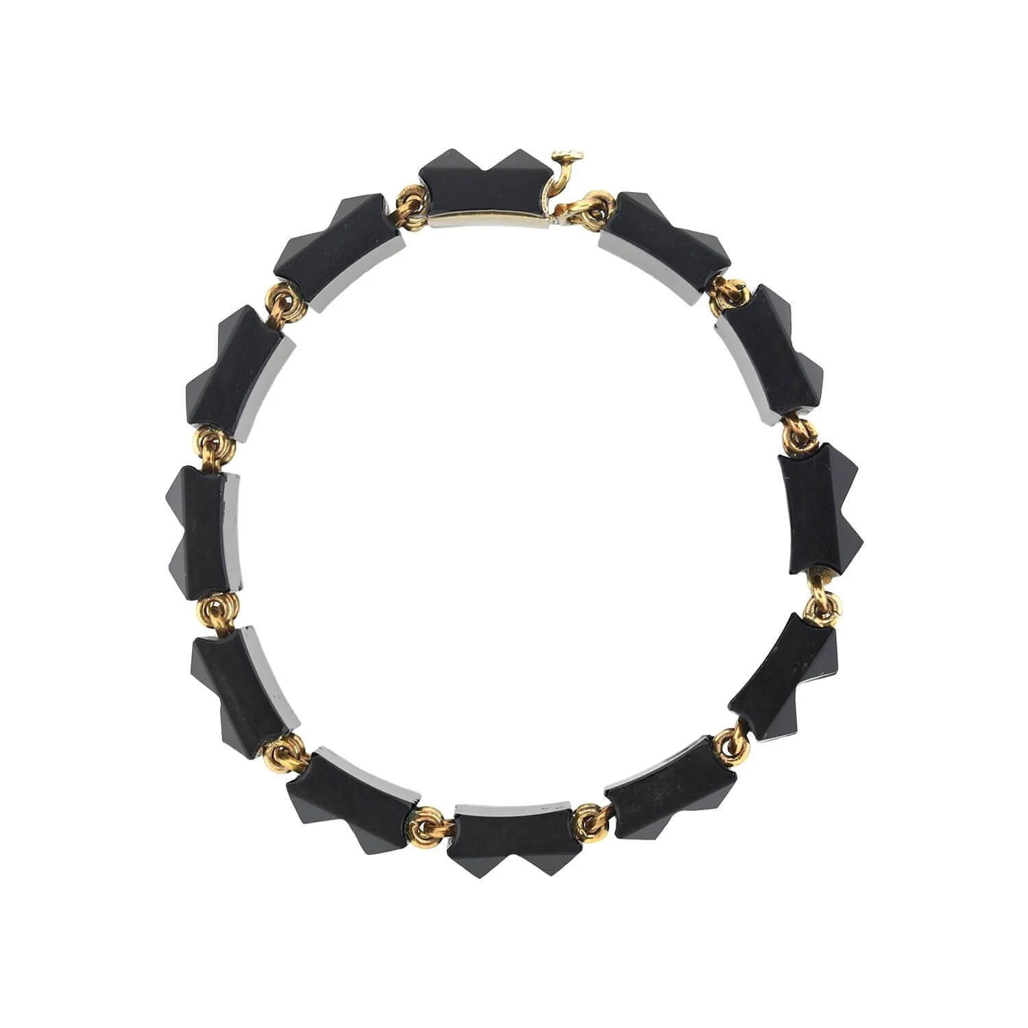 Victorian 14kt Carved Onyx Double Row Pyramidal Link Bracelet - Image 3