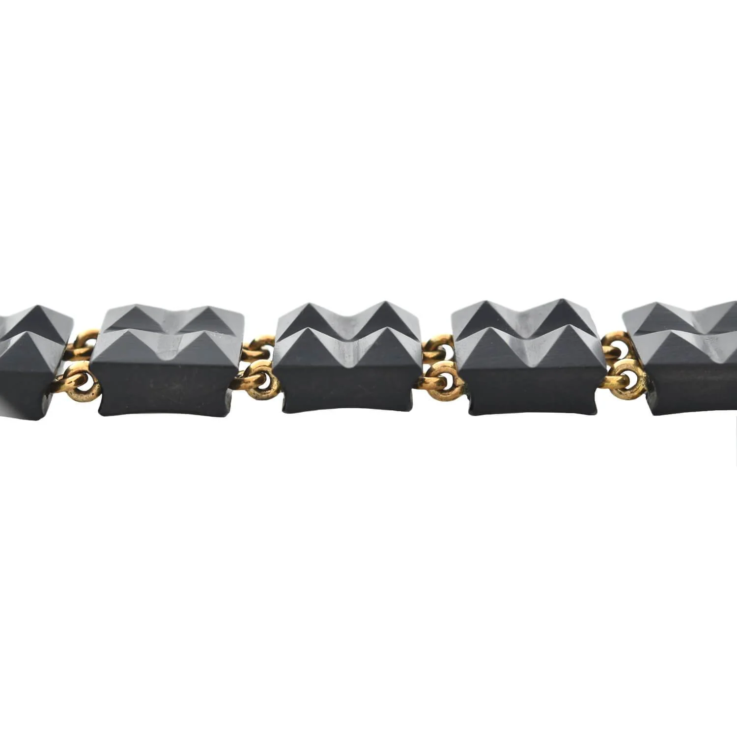 Victorian 14kt Carved Onyx Double Row Pyramidal Link Bracelet - Image 4