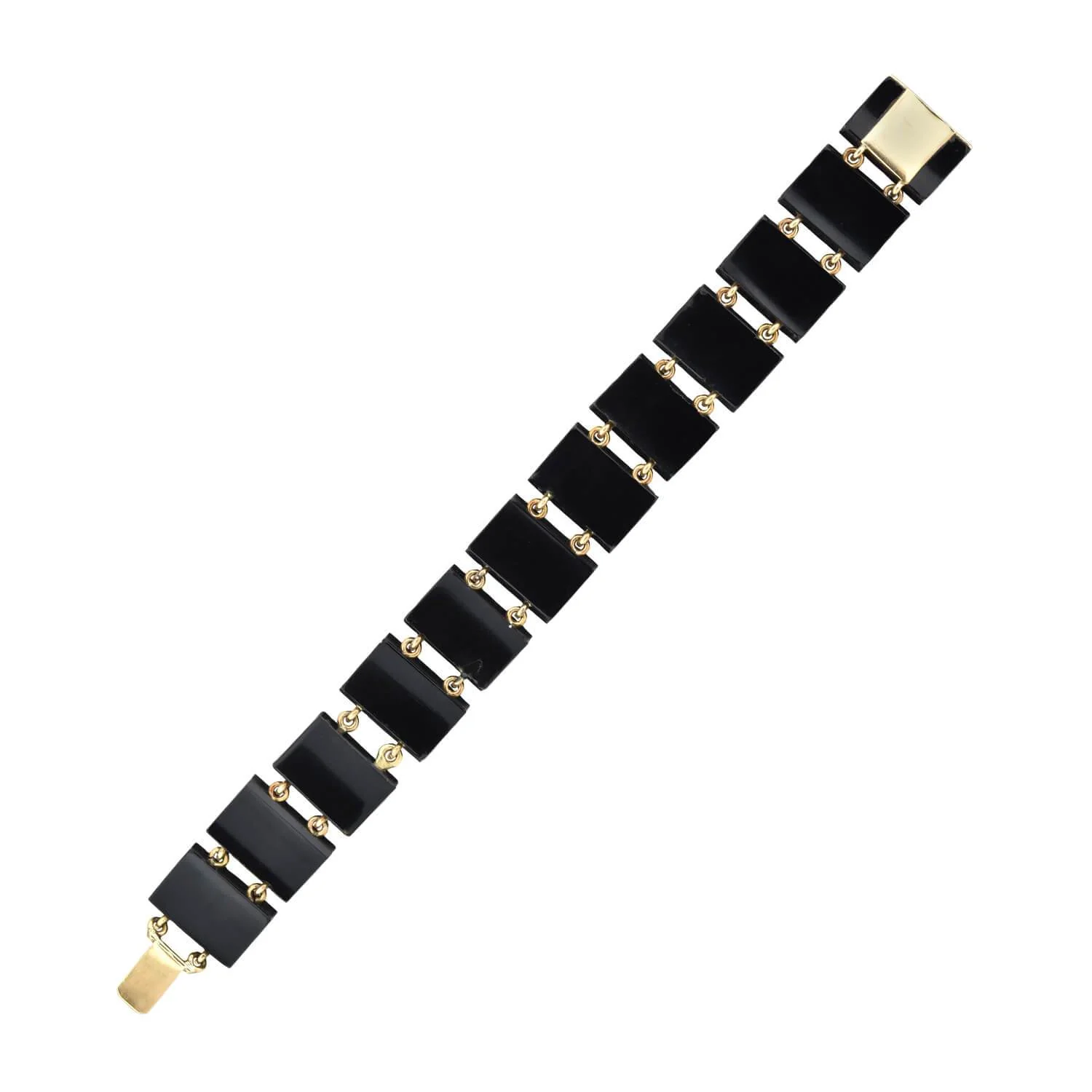 Victorian 14kt Carved Onyx Double Row Pyramidal Link Bracelet - Image 5