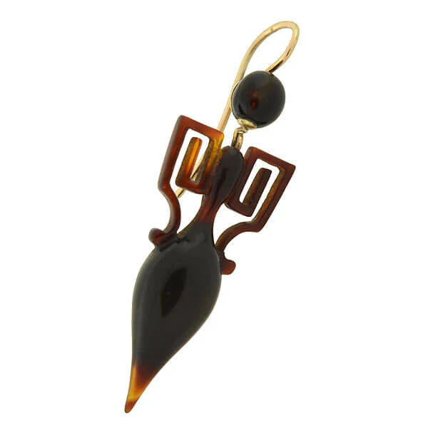 Victorian 14kt Carved Tortoise Shell Urn Earrings - Image 3
