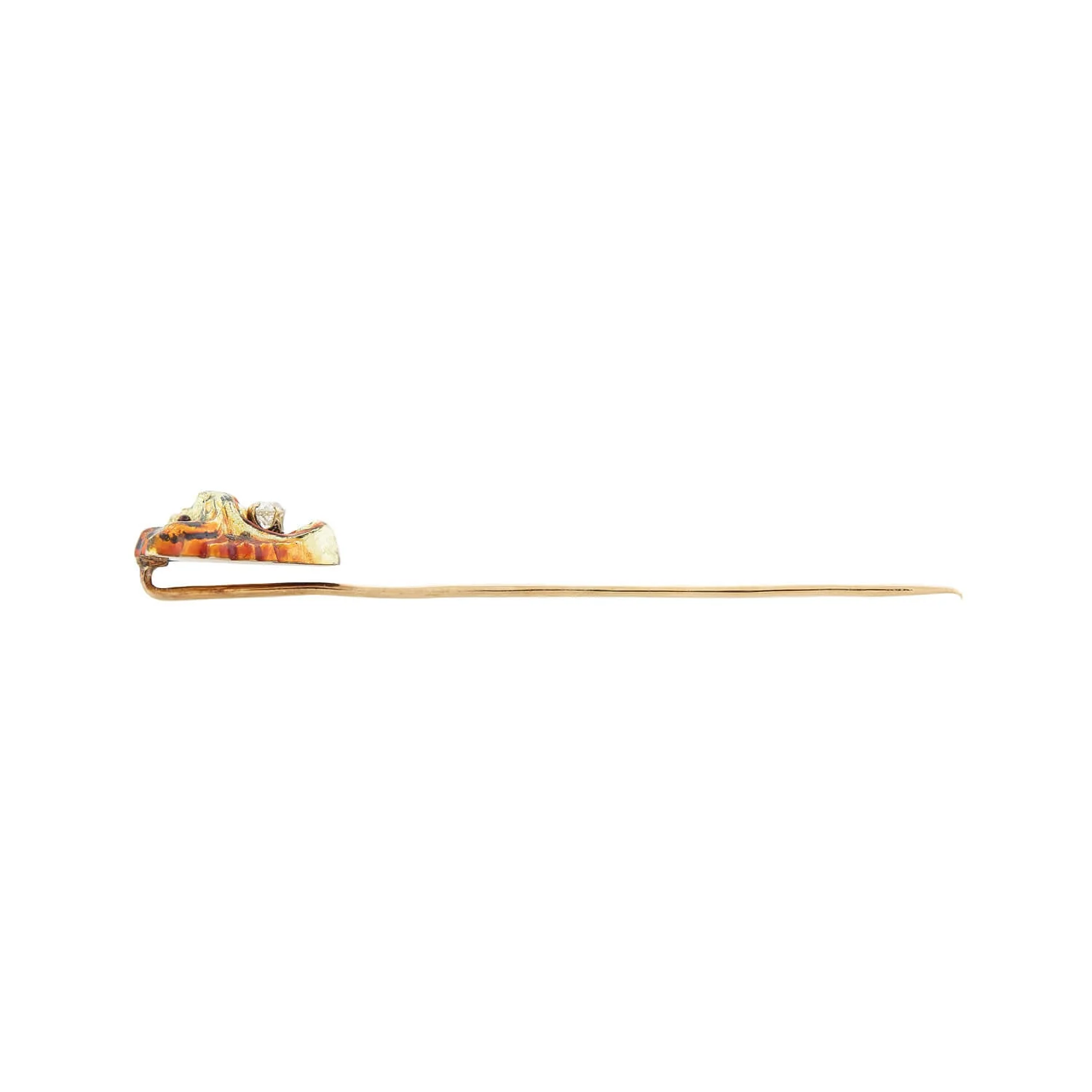 Victorian 14kt Diamond + Enamel Tiger Stick Pin - Image 2
