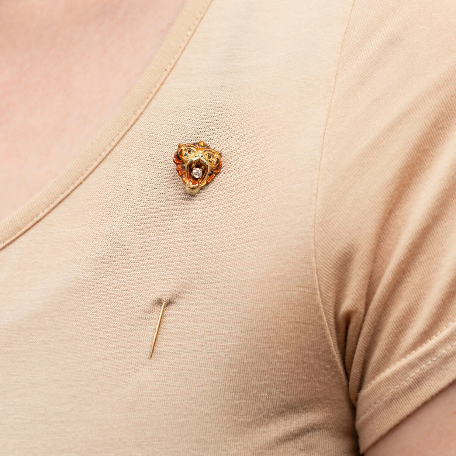 Victorian 14kt Diamond + Enamel Tiger Stick Pin - Image 4