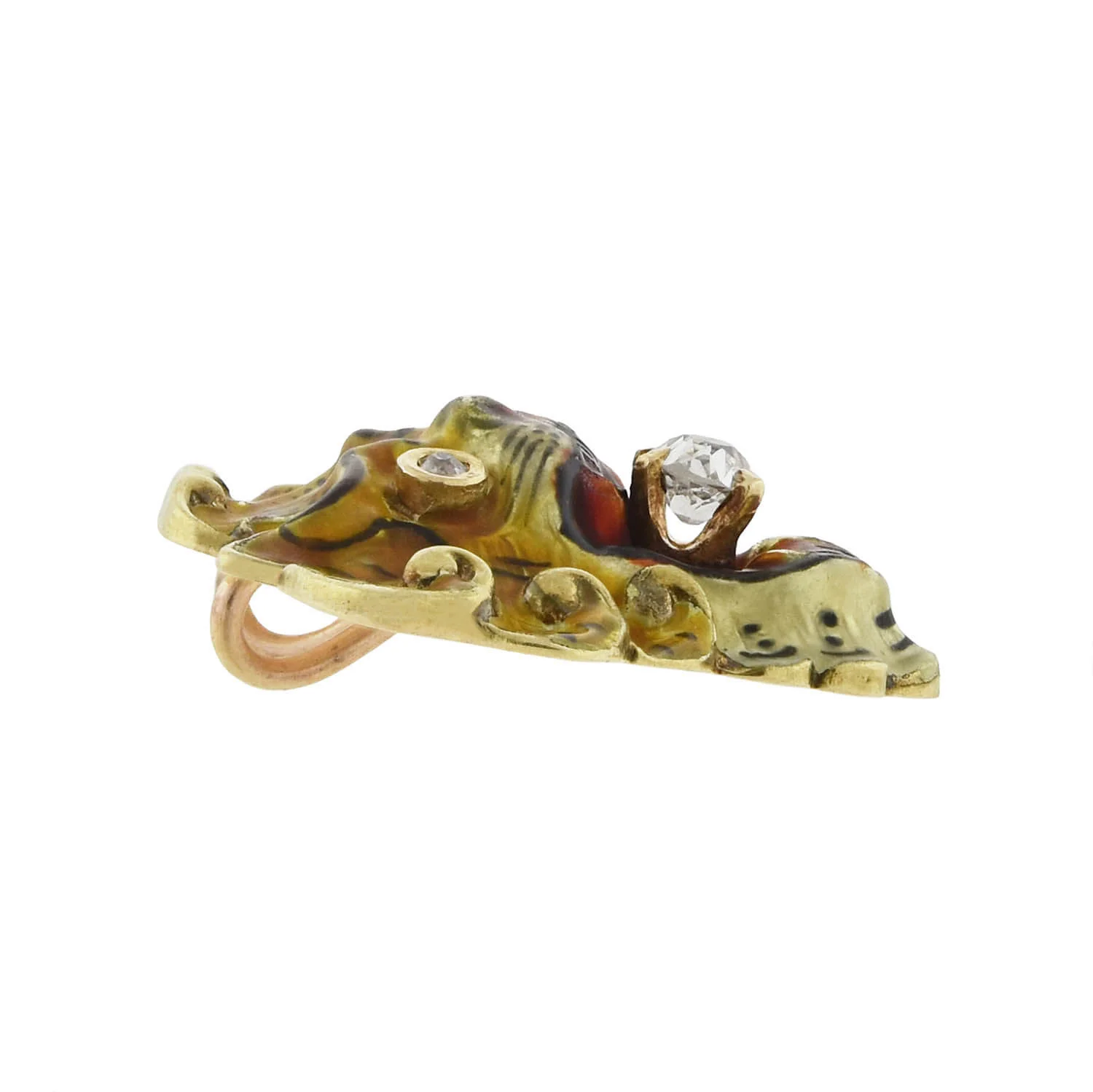 Victorian 14kt Diamond + Enameled Lion Pendant 0.25ctw - Image 2