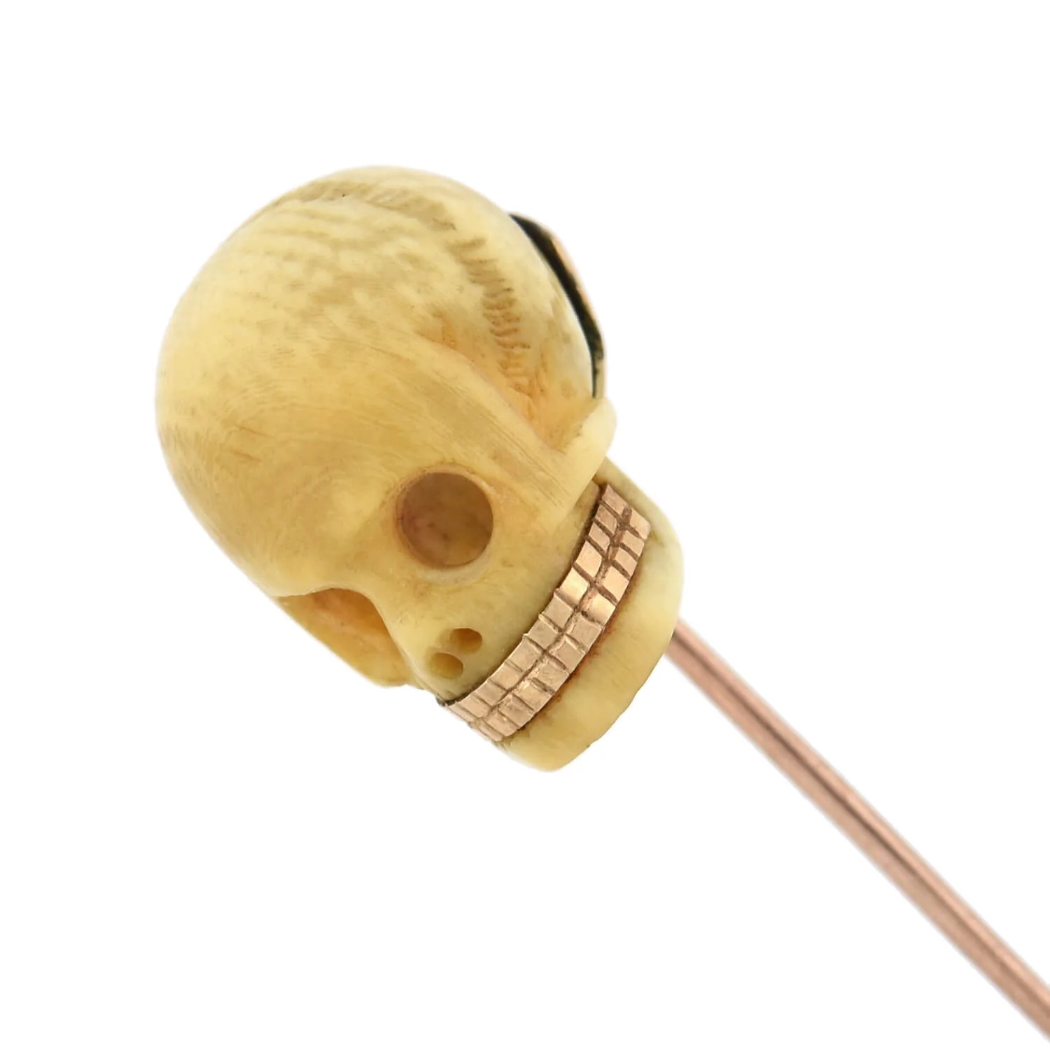 Victorian 14kt Hand Carved Ivory Skull Stickpin with Gold Teeth - Image 2