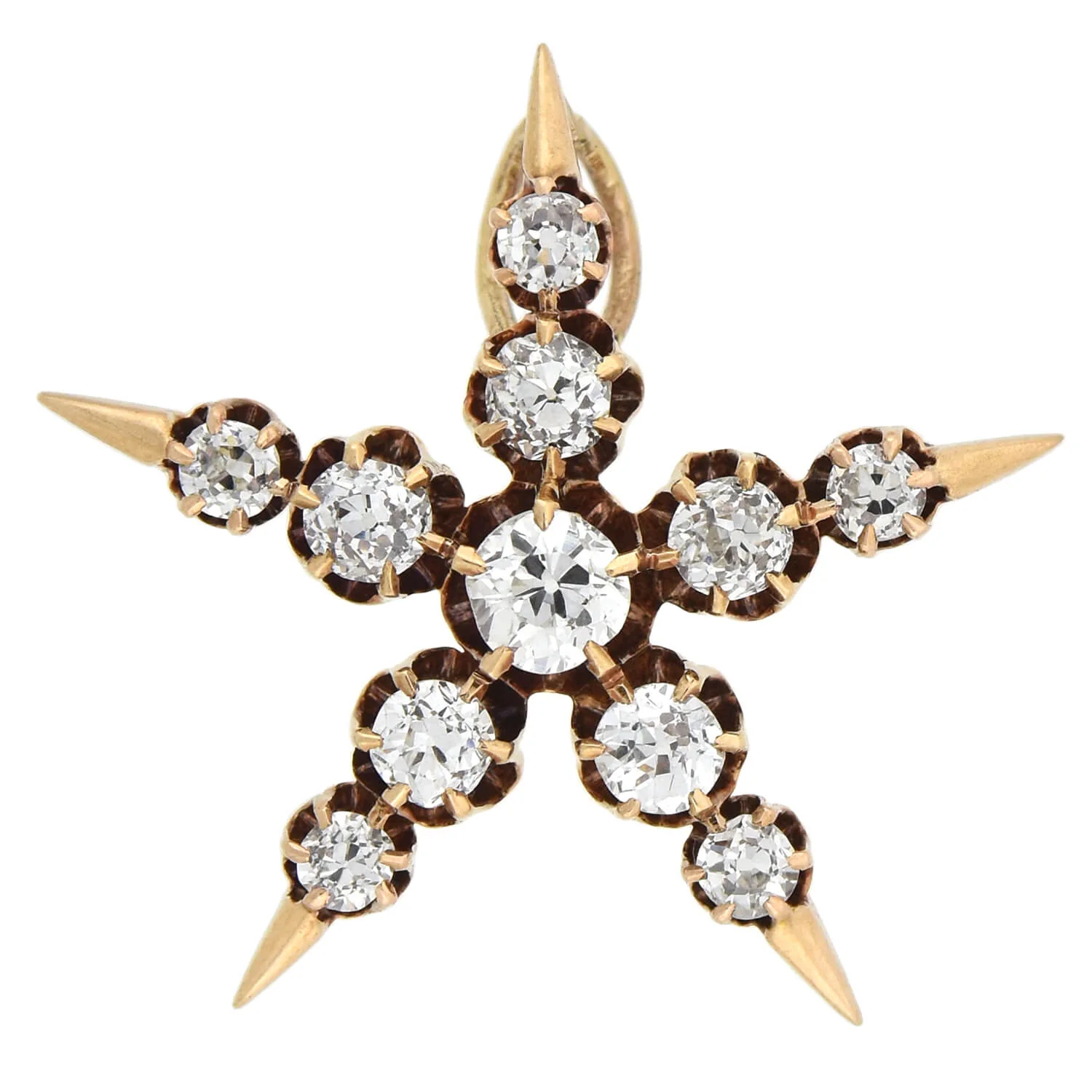 Victorian 14kt Mine Cut Diamond 5-Point Star Pendant 0.80ctw - Image 4