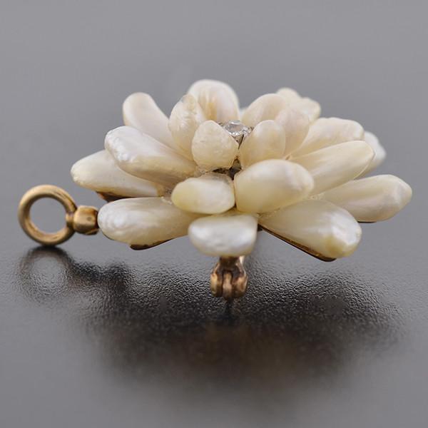 Victorian 14kt Mississippi River Pearl Flower Pin/Pendant - Image 4