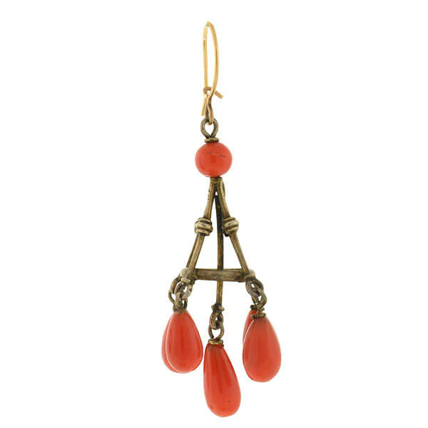 Victorian 14kt Natural Coral Chandelier Earrings - Image 2
