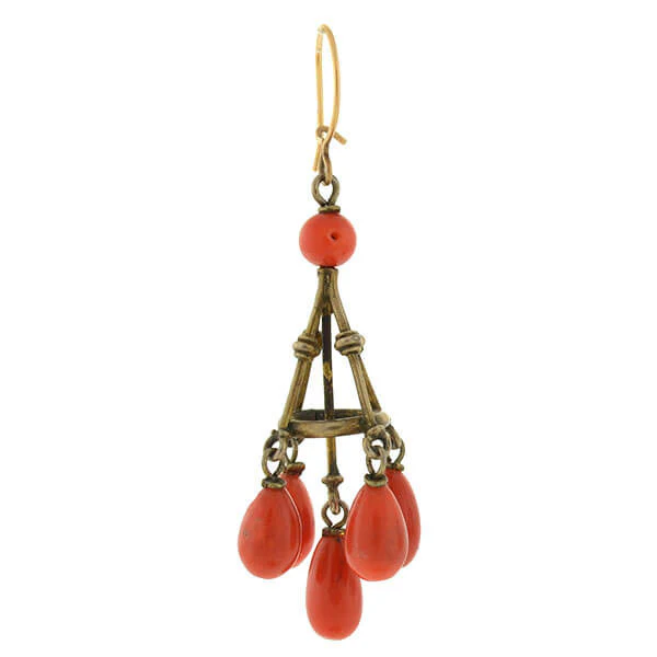 Victorian 14kt Natural Coral Chandelier Earrings - Image 3
