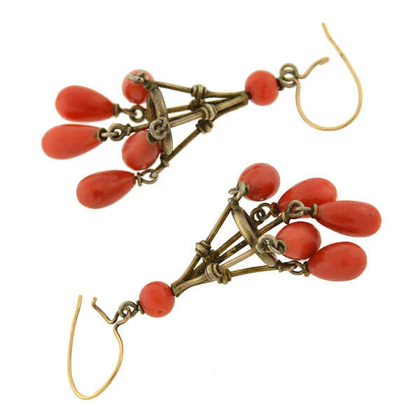 Victorian 14kt Natural Coral Chandelier Earrings - Image 4