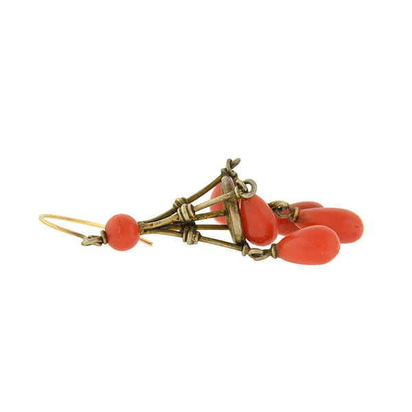 Victorian 14kt Natural Coral Chandelier Earrings - Image 5