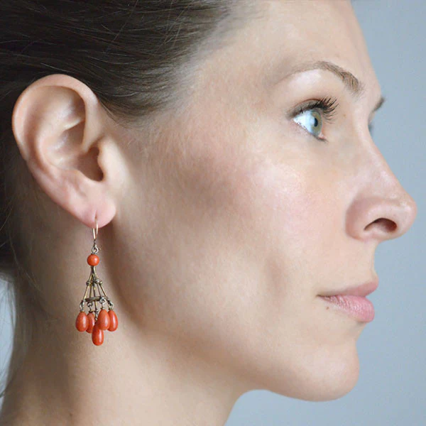 Victorian 14kt Natural Coral Chandelier Earrings - Image 6