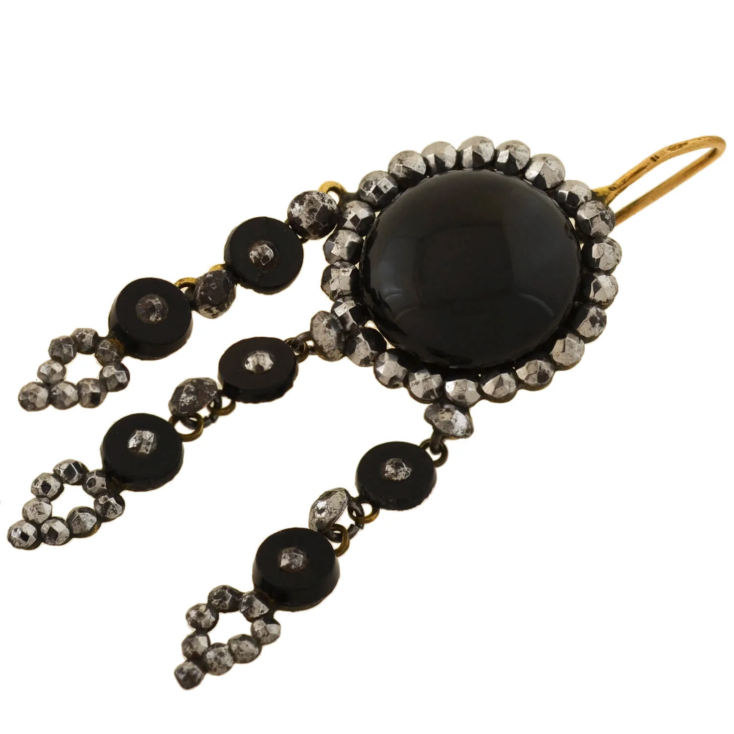 Victorian 14kt Onyx + Cut Steel Dramatic Dangle Earrings - Image 4