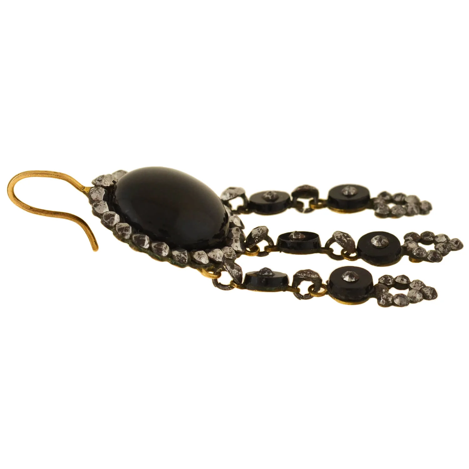 Victorian 14kt Onyx + Cut Steel Dramatic Dangle Earrings - Image 5