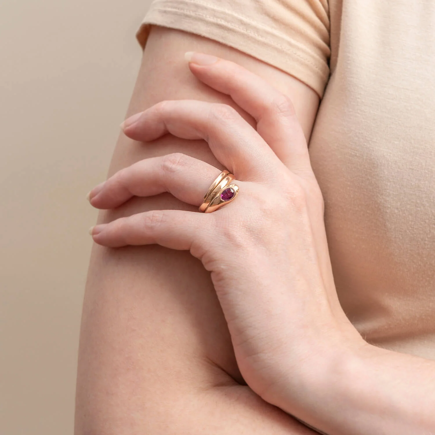 Victorian 14kt Rose Gold + Ruby Snake Ring 0.85ctw - Image 7