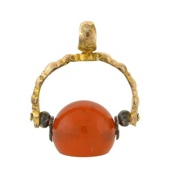 Victorian 14kt + Steel Carnelian Intaglio Spinner Fob - Image 3