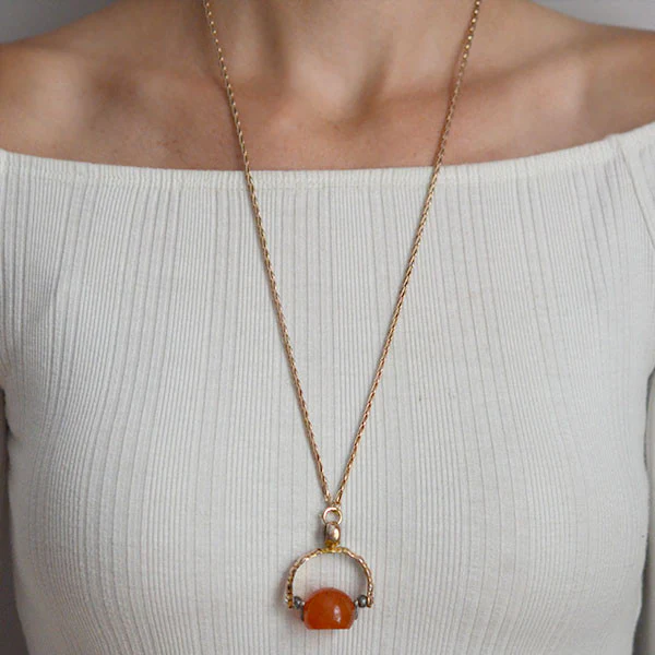 Victorian 14kt + Steel Carnelian Intaglio Spinner Fob - Image 6