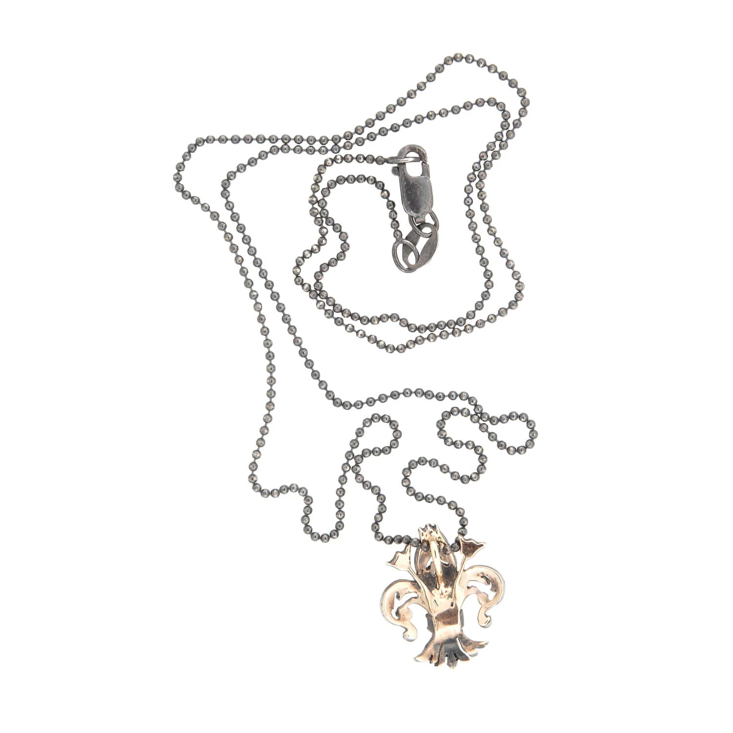 Victorian 14kt/Sterling + Diamond Fleur-de-Lys Pendant Necklace - Image 4