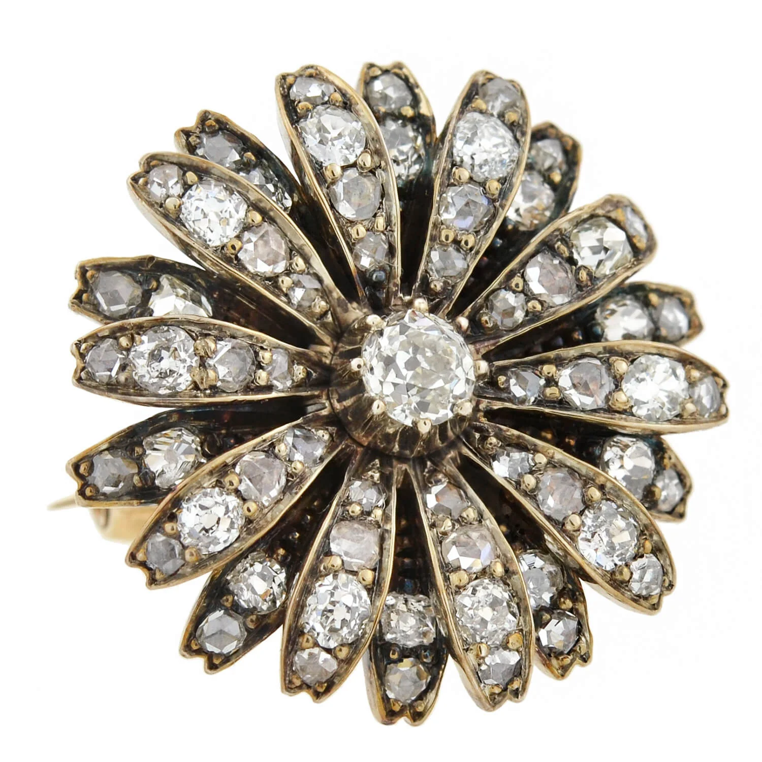 Victorian 14kt/Sterling Diamond Flower Pin/Pendant 1.25ctw - Image 2