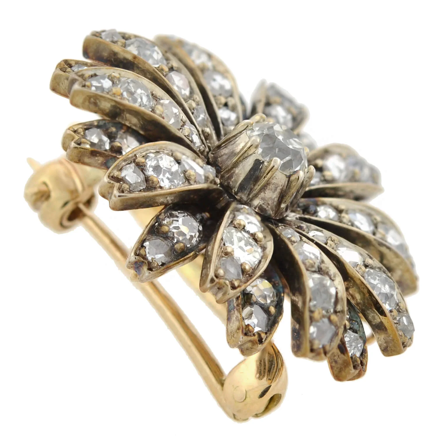 Victorian 14kt/Sterling Diamond Flower Pin/Pendant 1.25ctw - Image 4