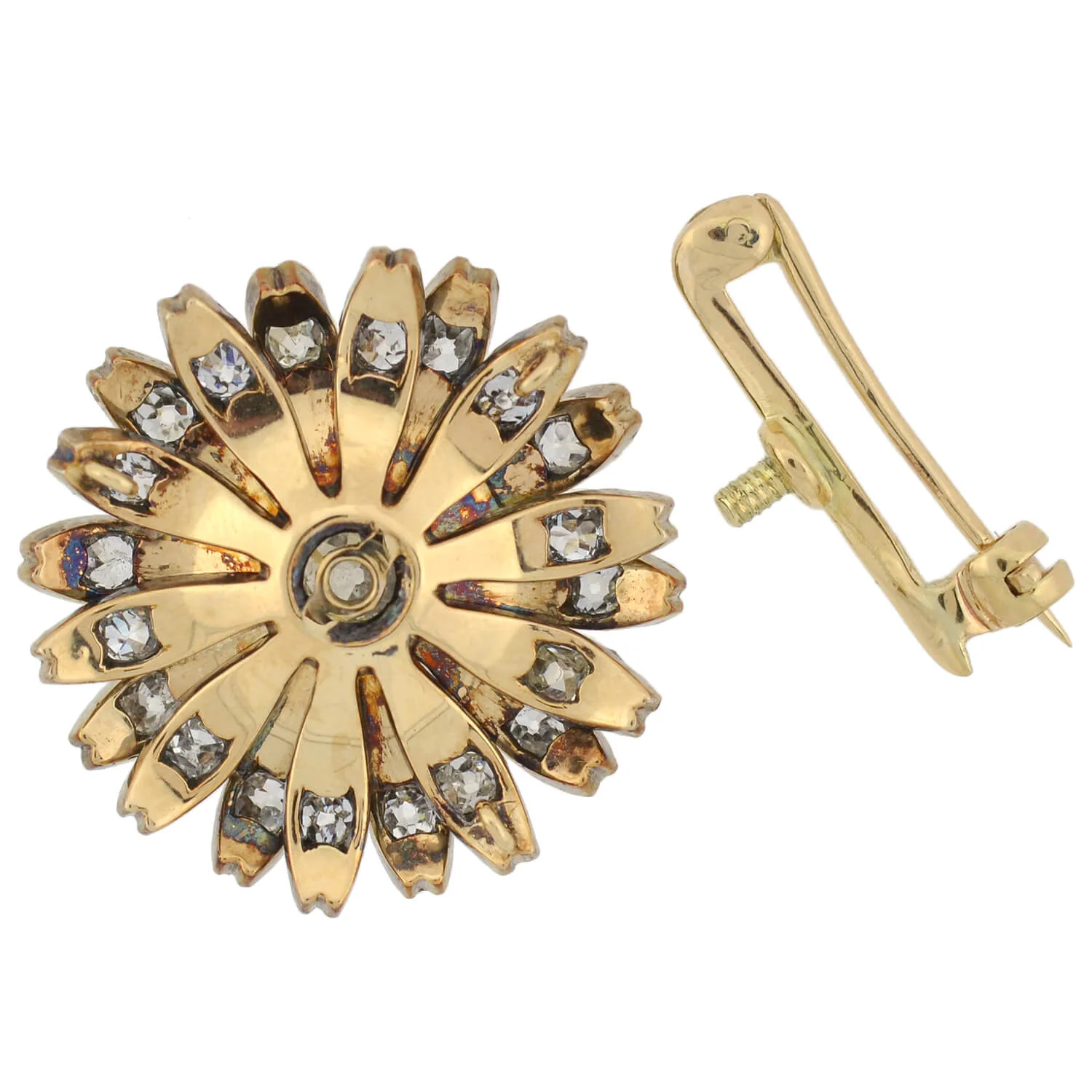 Victorian 14kt/Sterling Diamond Flower Pin/Pendant 1.25ctw - Image 5