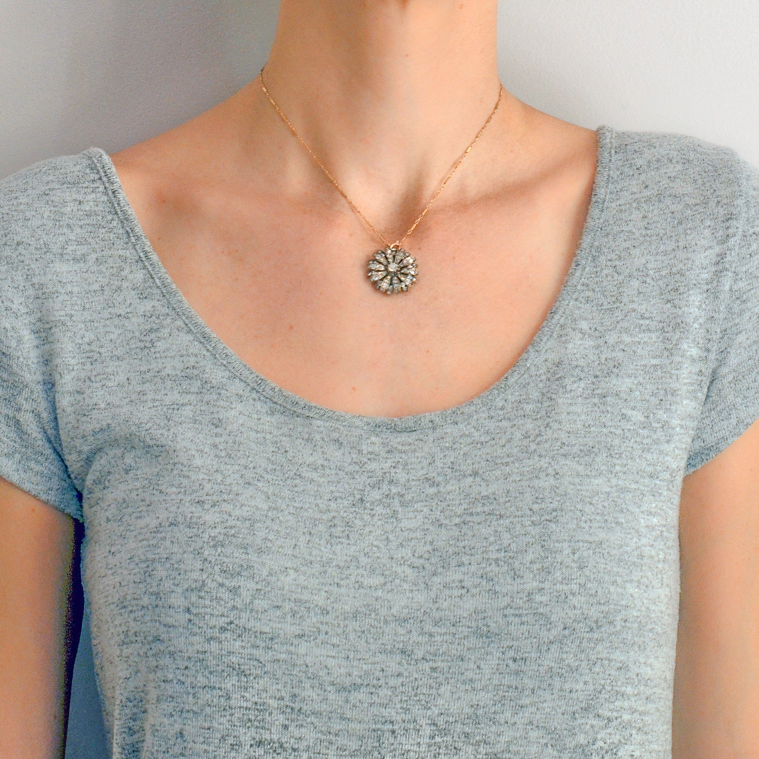 Victorian 14kt/Sterling Diamond Flower Pin/Pendant 1.25ctw - Image 6