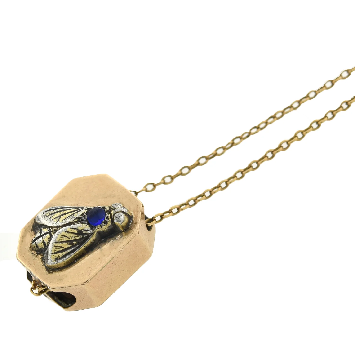 Victorian 14kt/Sterling French Paste Fly Slide Pendant Necklace 16.5" - Image 3