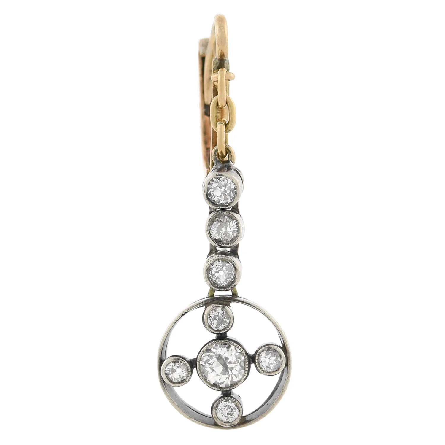 Victorian 14kt/Sterling Mine Cut Diamond Dangle Earrings 1.10ctw - Image 2
