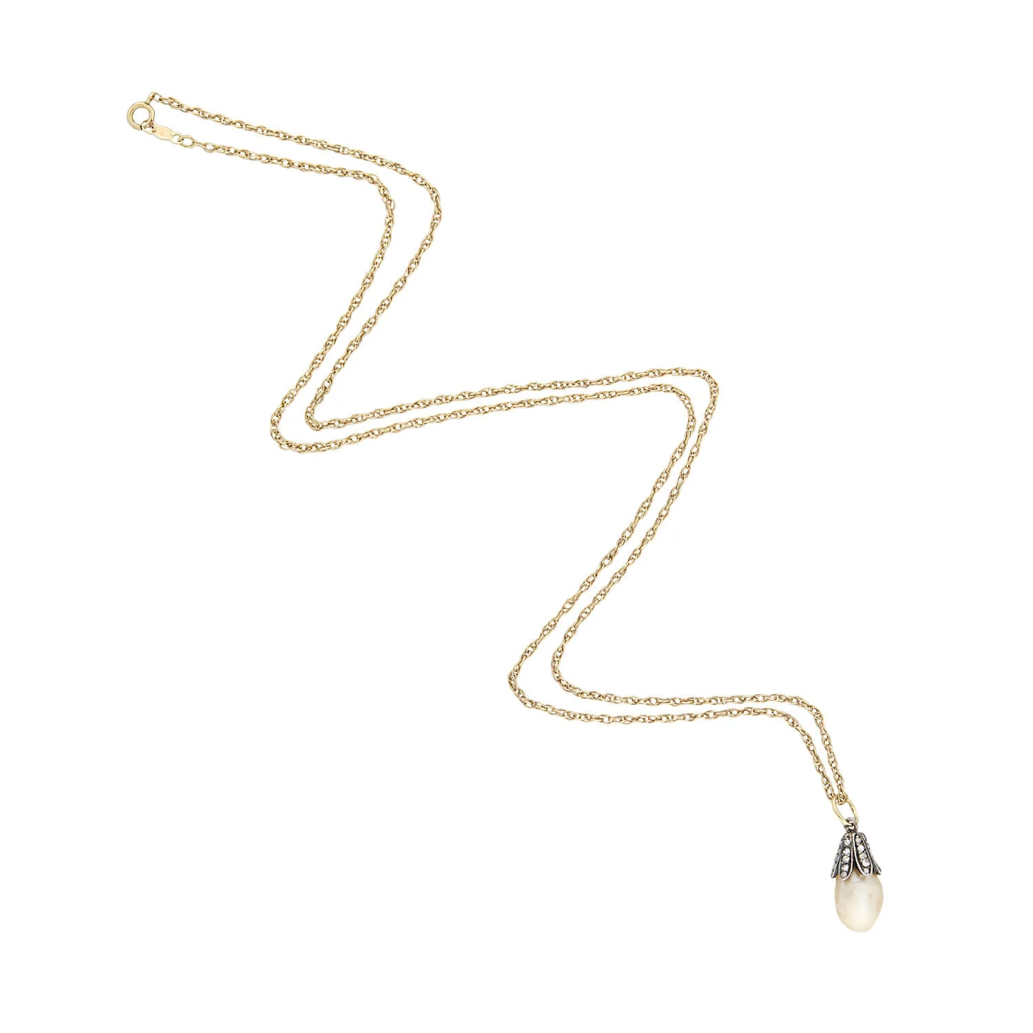 Victorian 14kt/Sterling Natural Pearl + Diamond Pendant Necklace - Image 2