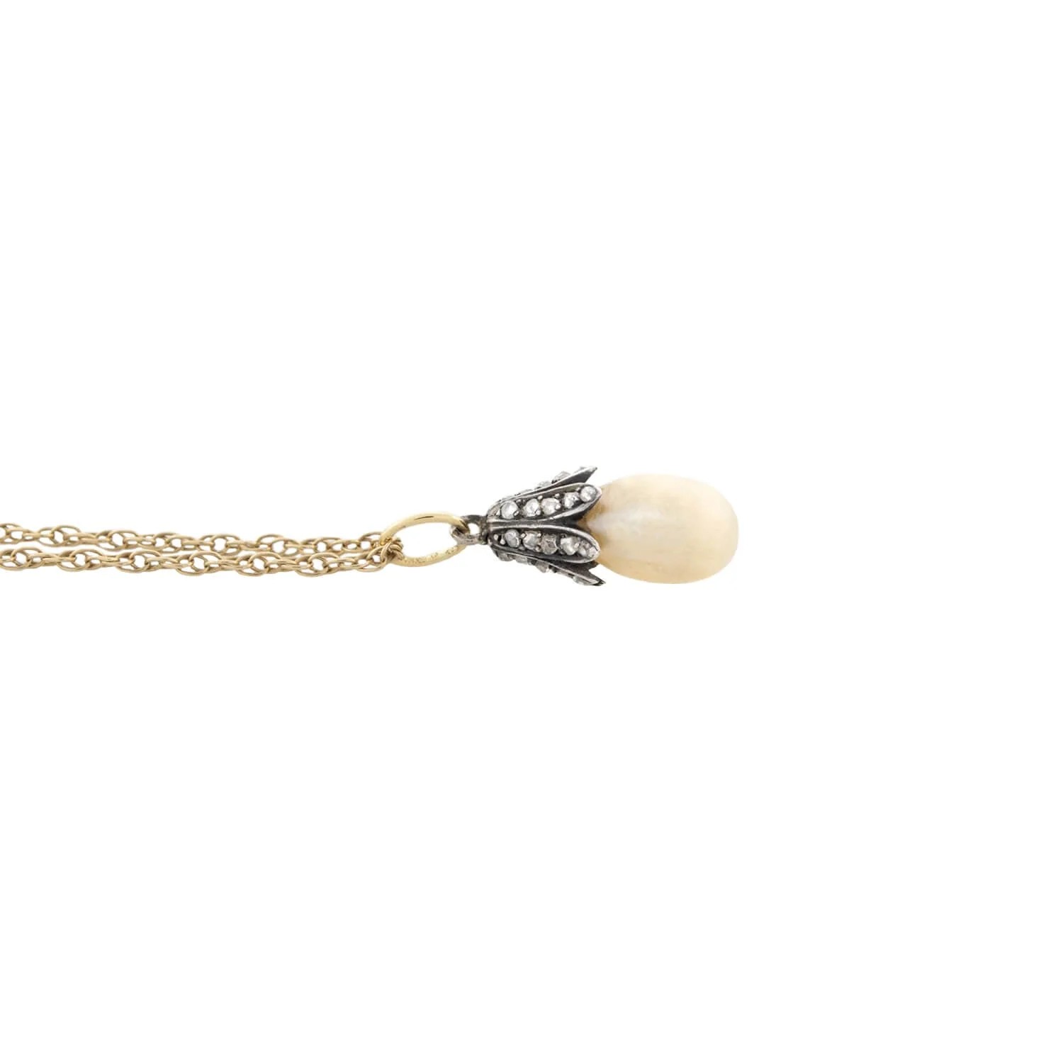 Victorian 14kt/Sterling Natural Pearl + Diamond Pendant Necklace - Image 3