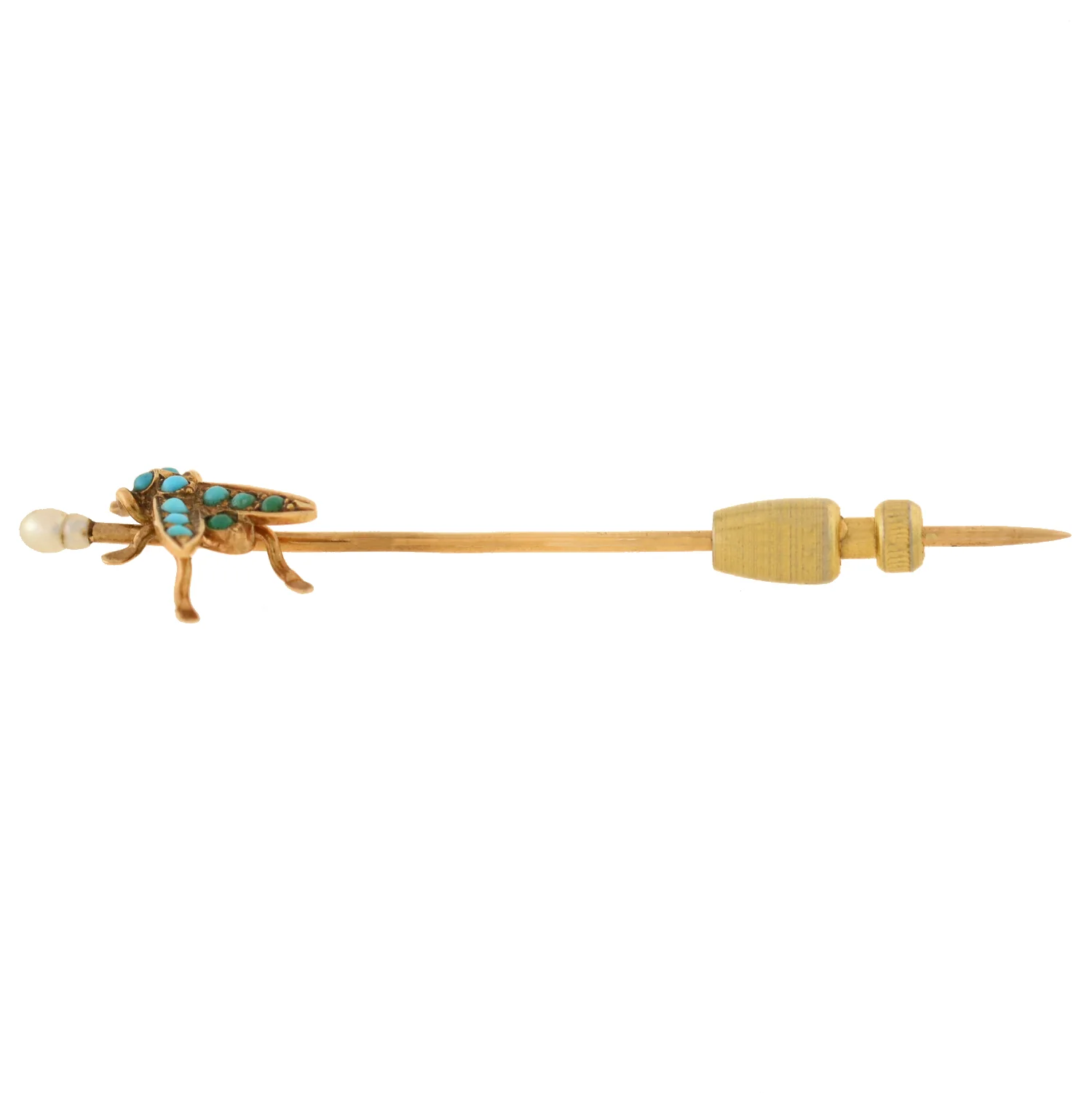Victorian 14kt Turquoise + Pearl "Fly" Stick Pin - Image 4