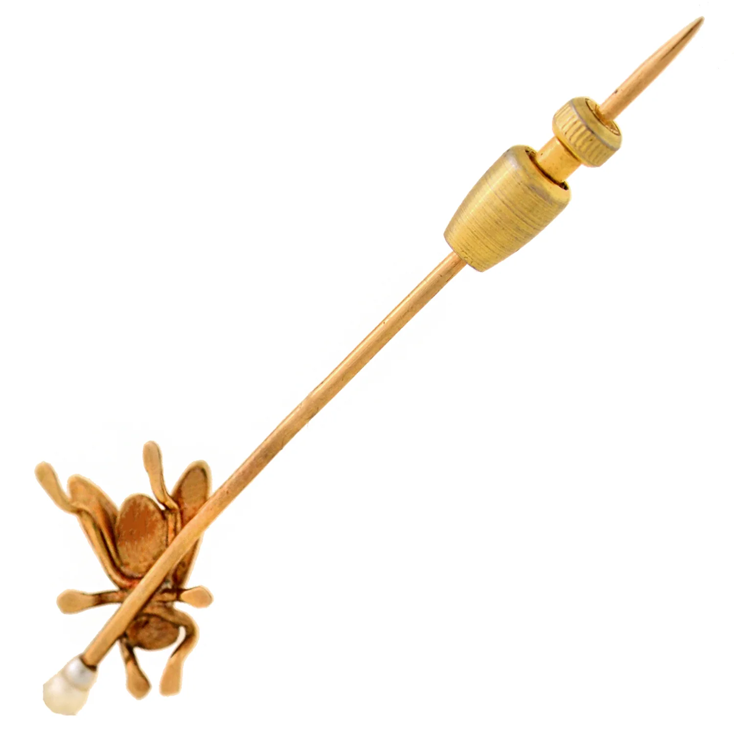 Victorian 14kt Turquoise + Pearl "Fly" Stick Pin - Image 5