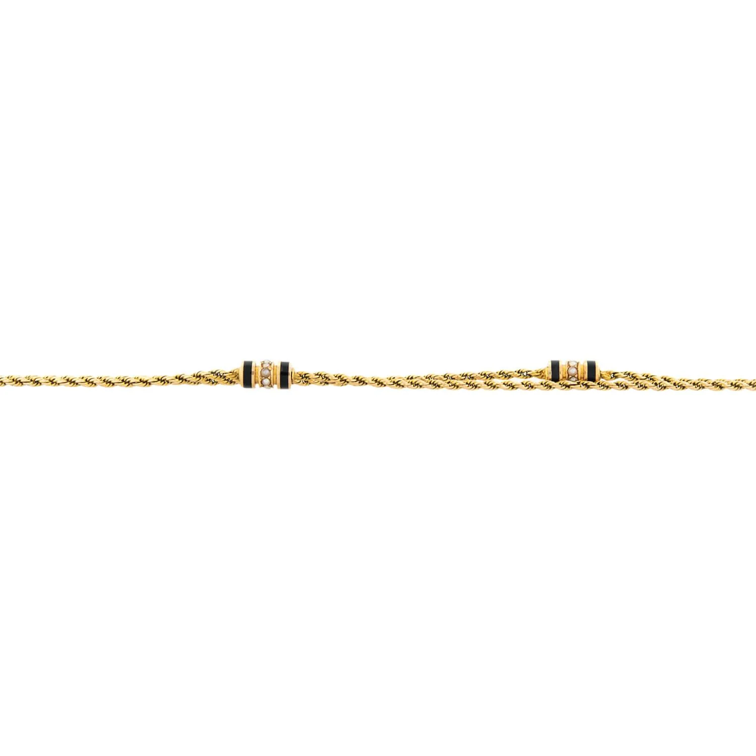 Victorian 15k Pearl Enameled Watch Chain - Image 3