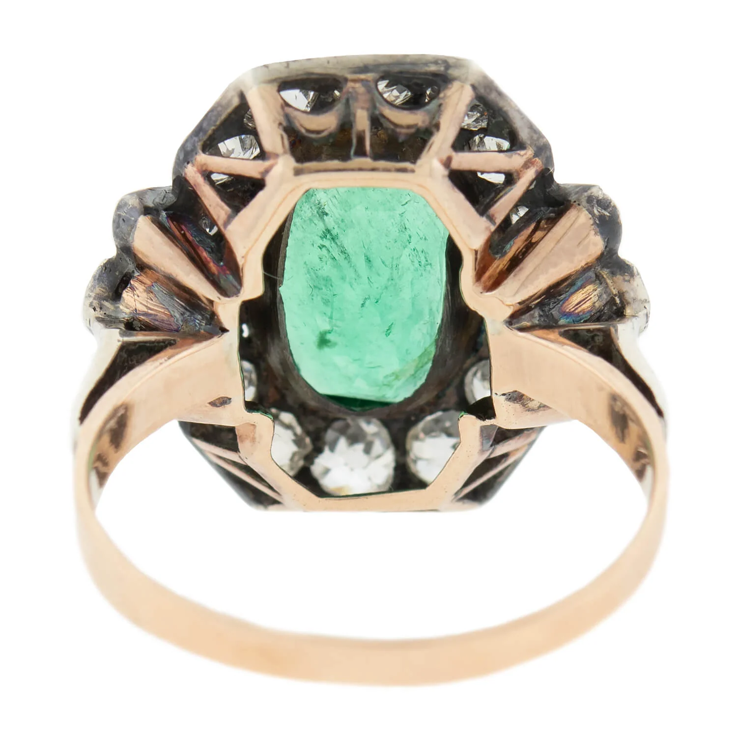 Victorian 15k + Sterling 3.50ctw Emerald + Diamond Cluster Ring - Image 5
