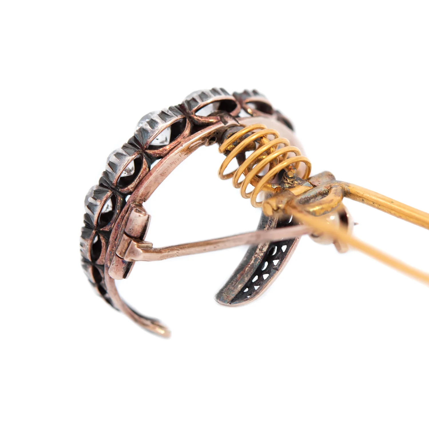 HAMILTON & INCHES Victorian 15k/Sterling Silver Diamond Crescent Pin/Trembler Hairpin - Image 7