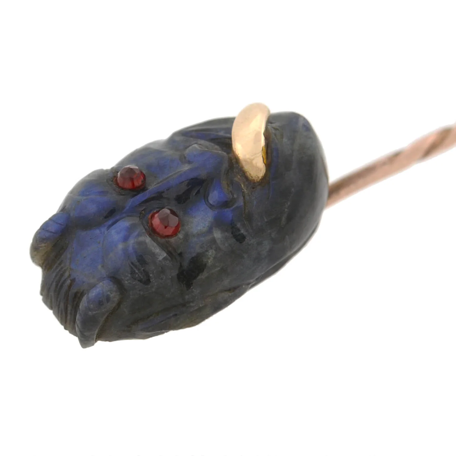 Victorian 15kt Carved Labradorite + Garnet Devil Stick Pin - Image 5