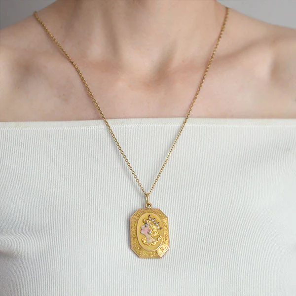 Victorian 15kt Enamel Lady Locket w/ Diamonds & Rubies - Image 7