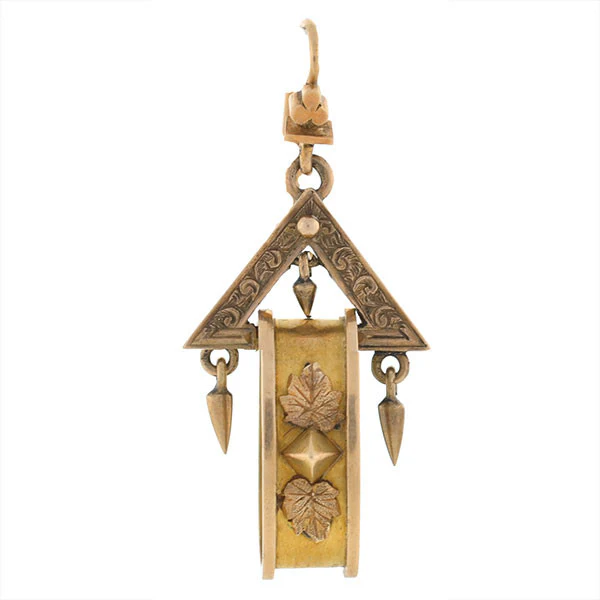 Victorian 15kt Gold Dangling Triangle & Hoop Earrings - Image 2