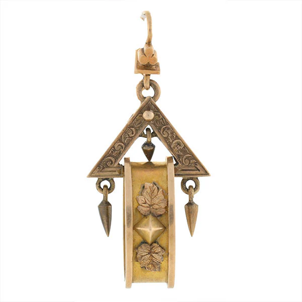Victorian 15kt Gold Dangling Triangle & Hoop Earrings - Image 3