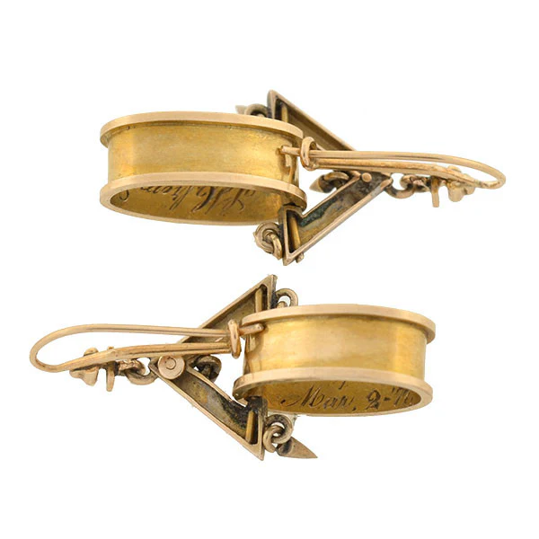 Victorian 15kt Gold Dangling Triangle & Hoop Earrings - Image 5