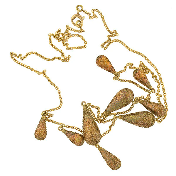 Victorian 15kt Gold Etruscan Tear Drop Festoon Necklace - Image 5