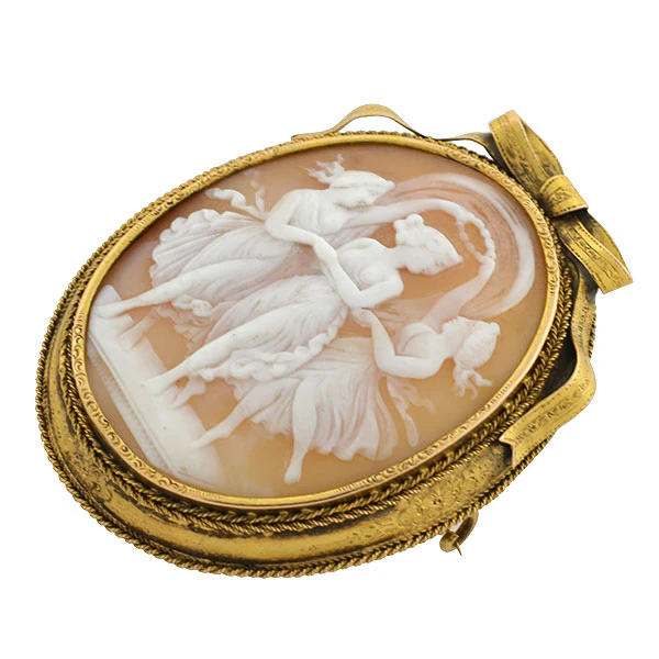 Victorian Huge 15kt Carved Shell "Three Graces" Cameo Pin - Image 3