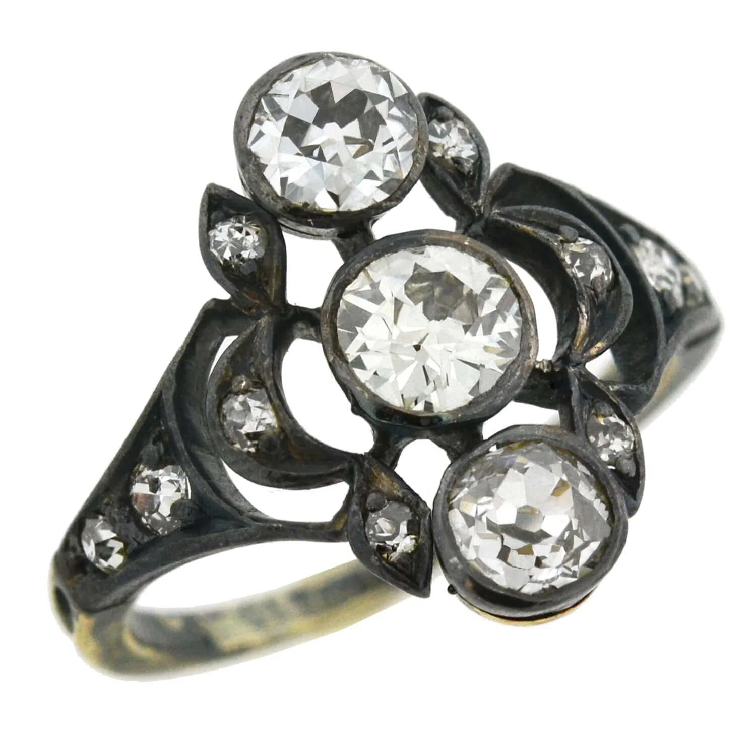 Victorian 15kt/Sterling 3-Stone Diamond Ring 1.60ctw - Image 4